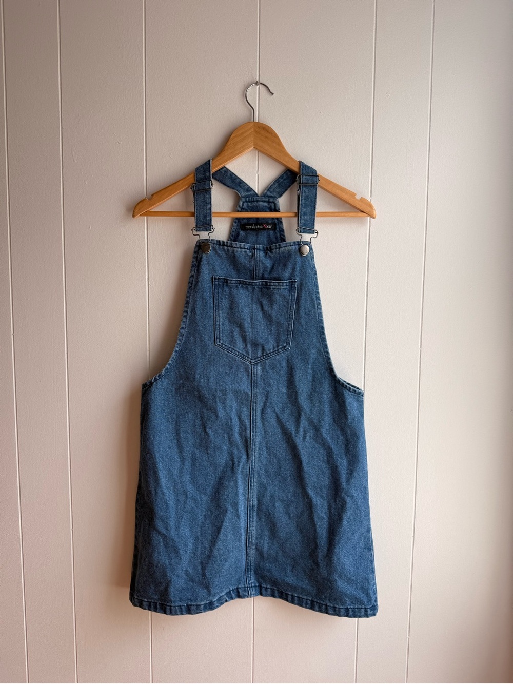 Relaxed Denim Overalls Dress in Medium Blue